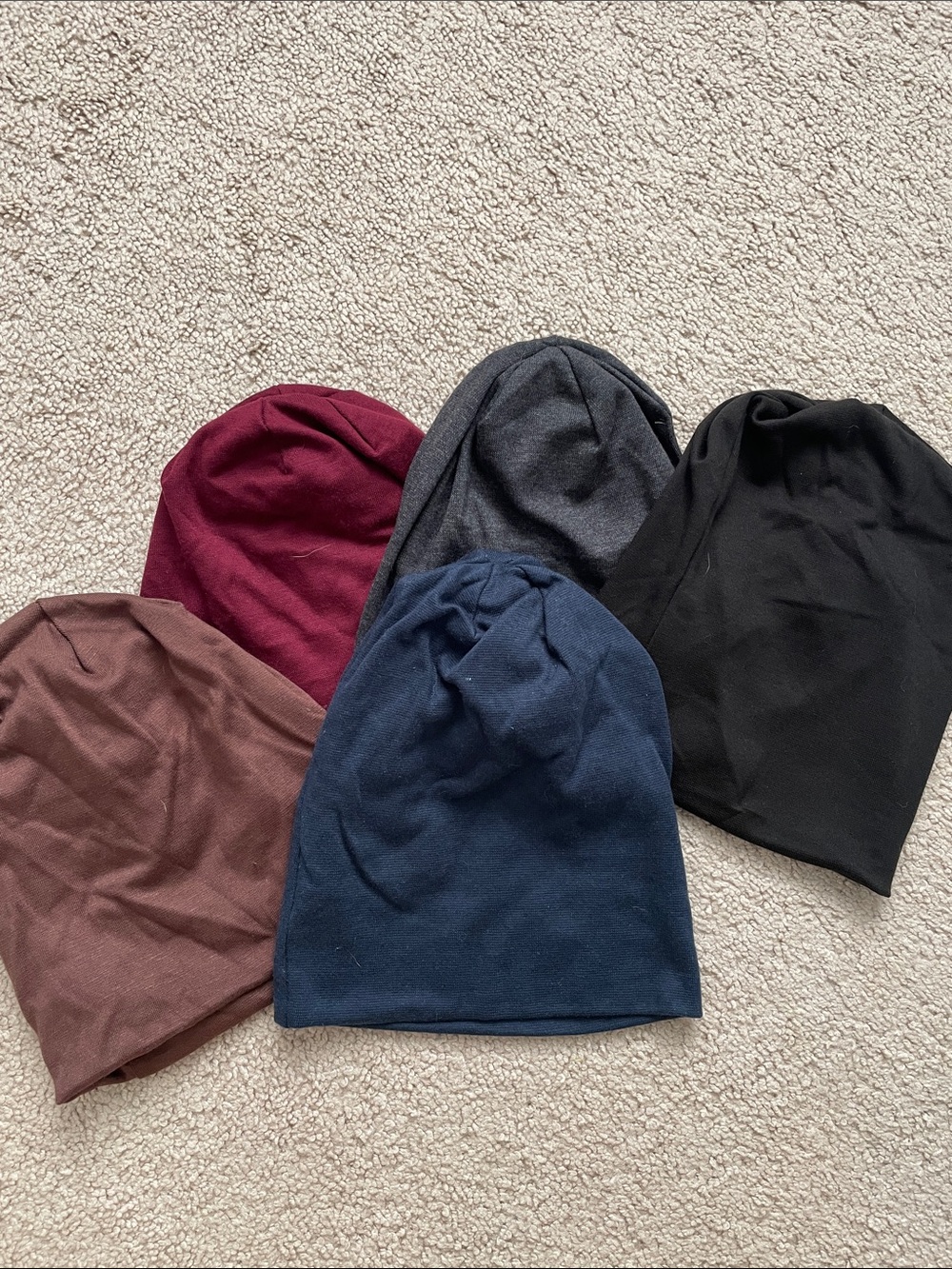 Assorted Knit Beanie Set - Navy, Black, Gray, Burgundy, Brown